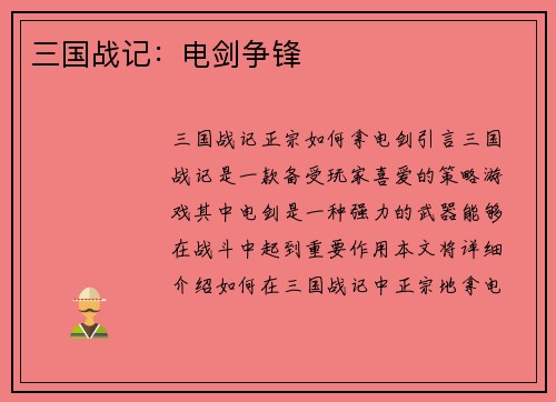 三国战记：电剑争锋